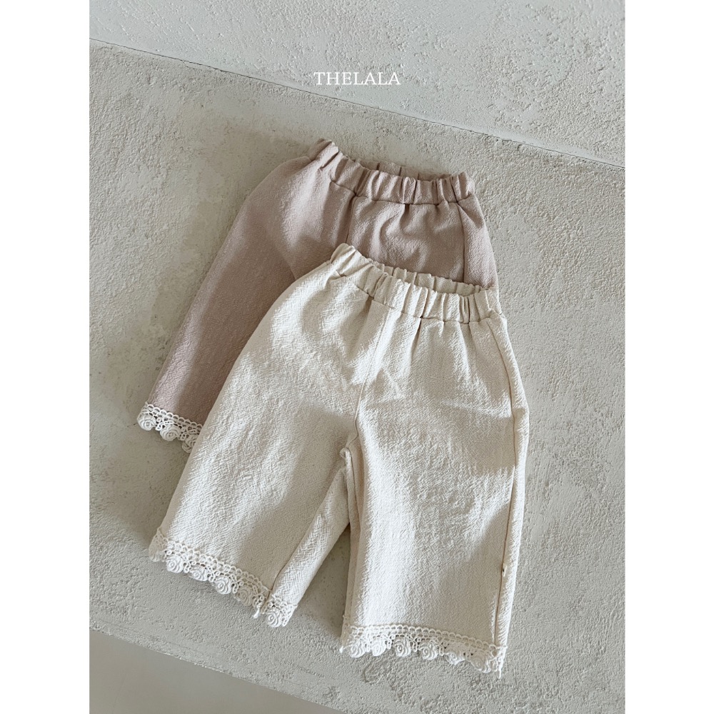 The lala 春季棉麻拼接布蕾絲長褲-細節圖2