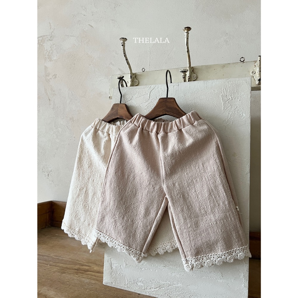 The lala 春季棉麻拼接布蕾絲長褲-細節圖4
