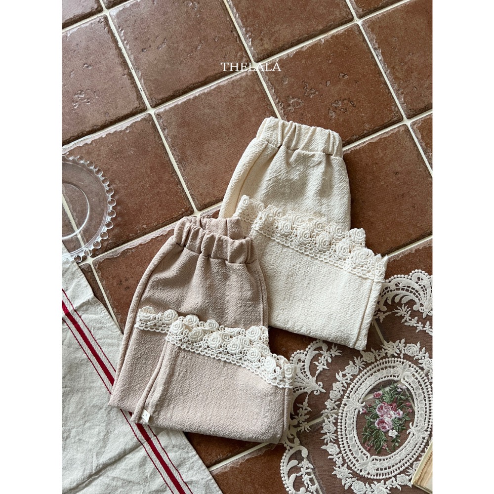 The lala 春季棉麻拼接布蕾絲長褲-細節圖5