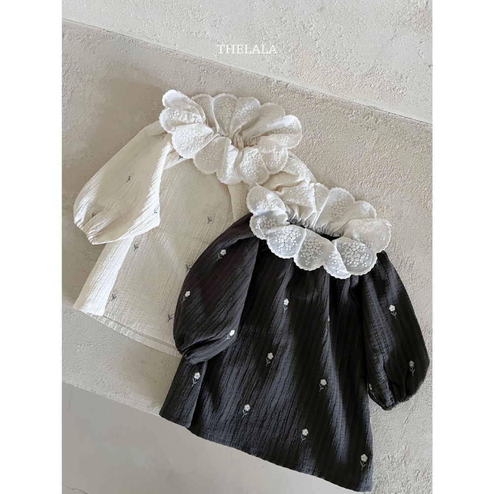 The lala春季立體麻花刺繡花瓣領洋裝/包屁衣-細節圖4