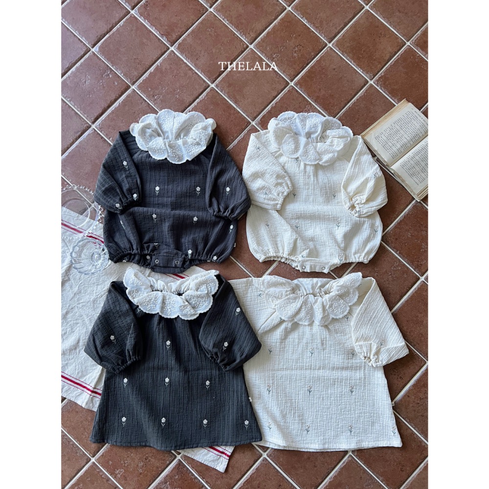 The lala春季立體麻花刺繡花瓣領洋裝/包屁衣-細節圖10