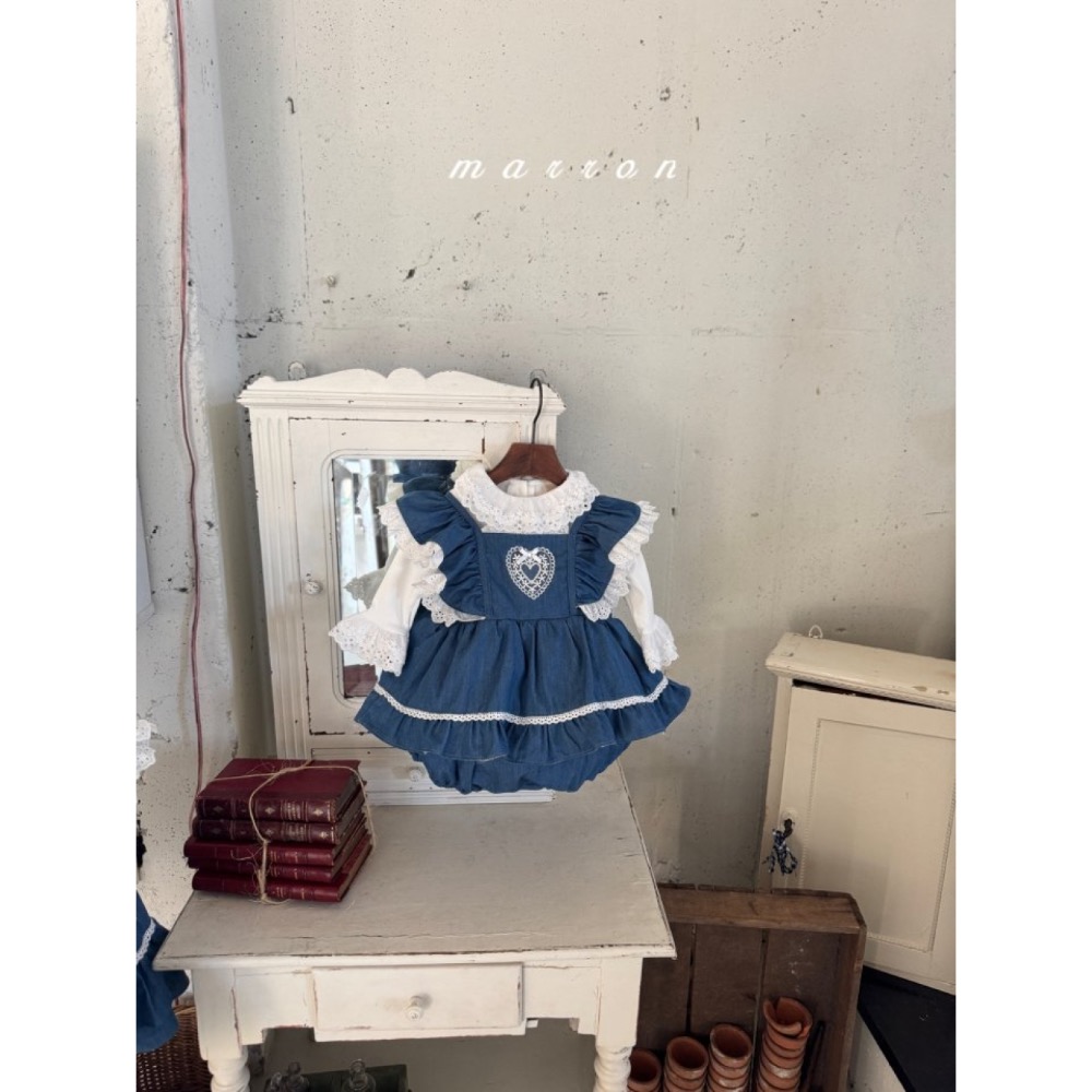 Marron 春季牛仔布拼接布蕾絲包屁衣-細節圖6