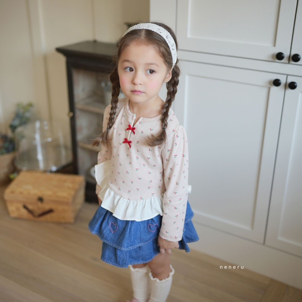 NENERU 春季櫻桃坑條紋上衣-細節圖2