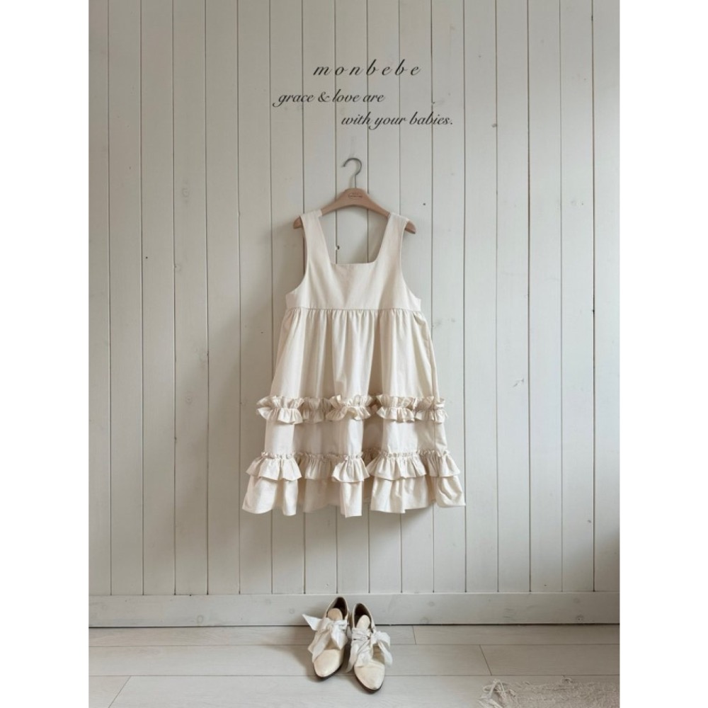 MONBEBE春季荷葉蛋糕背心親子洋裝-細節圖5