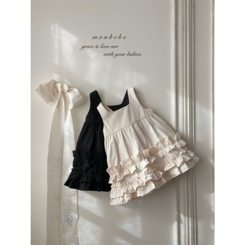 MONBEBE春季荷葉蛋糕背心親子洋裝-細節圖7