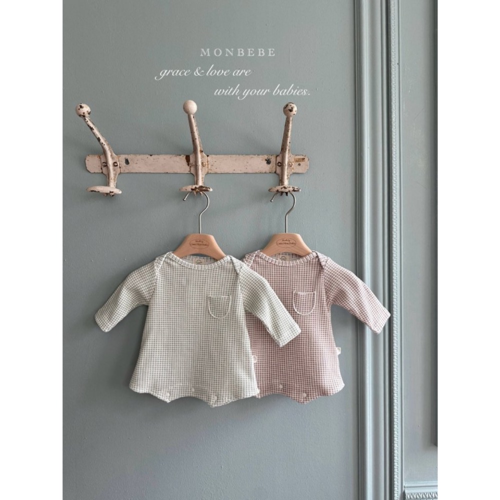 MONBEBE 春季嬰幼兒格子口袋連身服-細節圖2