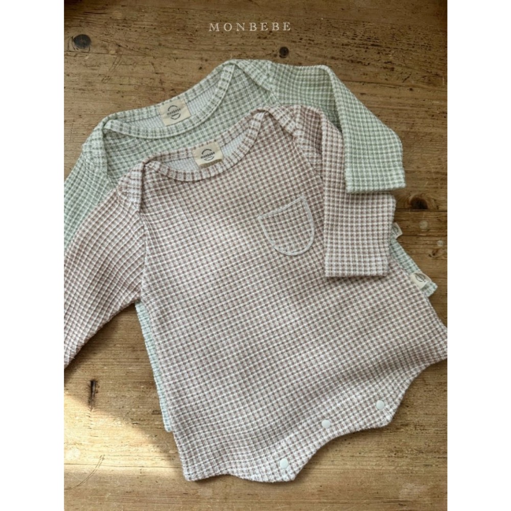 MONBEBE 春季嬰幼兒格子口袋連身服-細節圖5