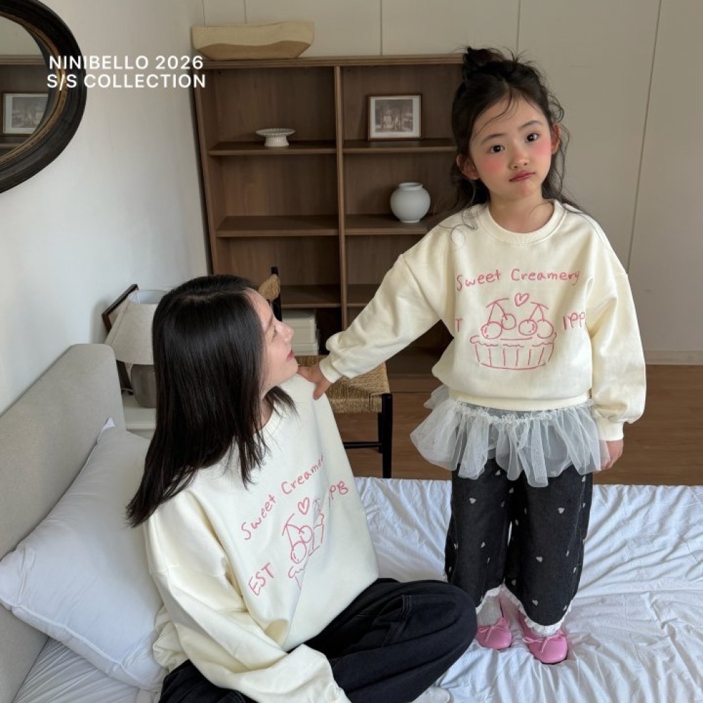 ninibello 春季櫻桃刺繡親子大學T-細節圖2