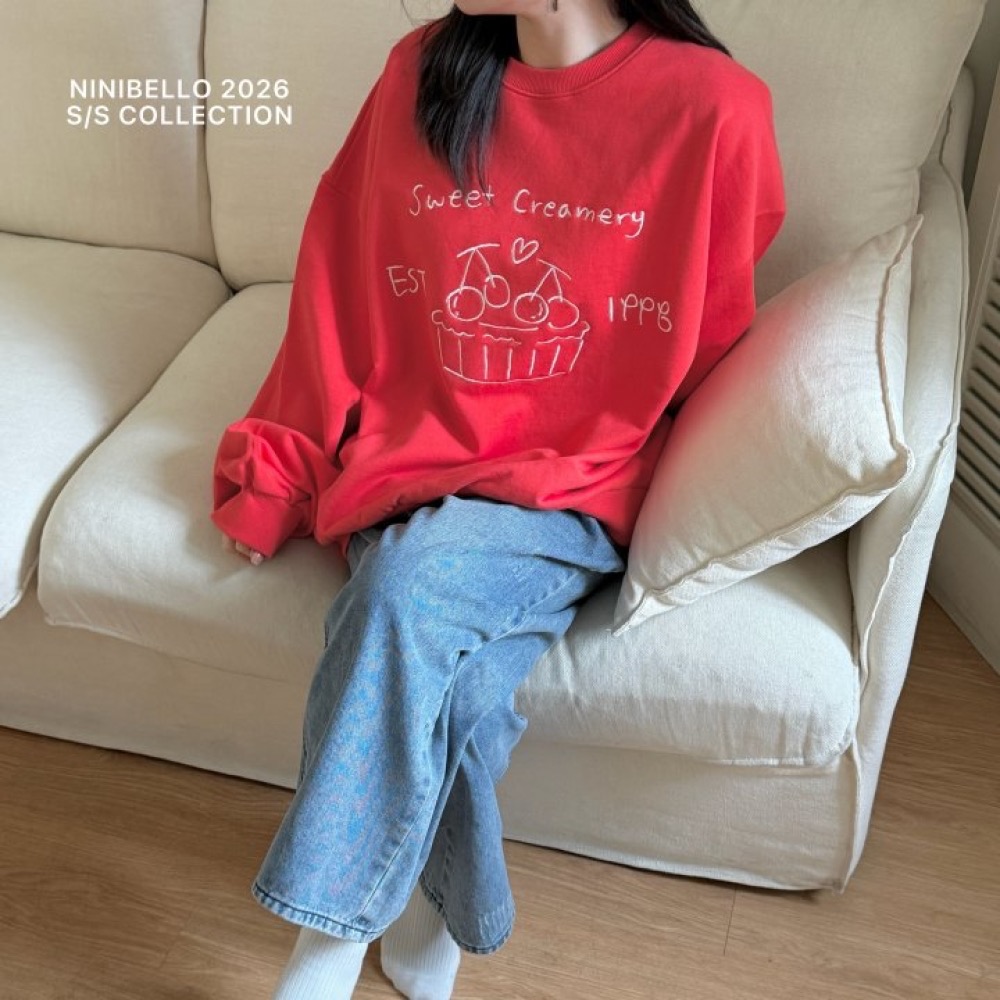 ninibello 春季櫻桃刺繡親子大學T-細節圖3