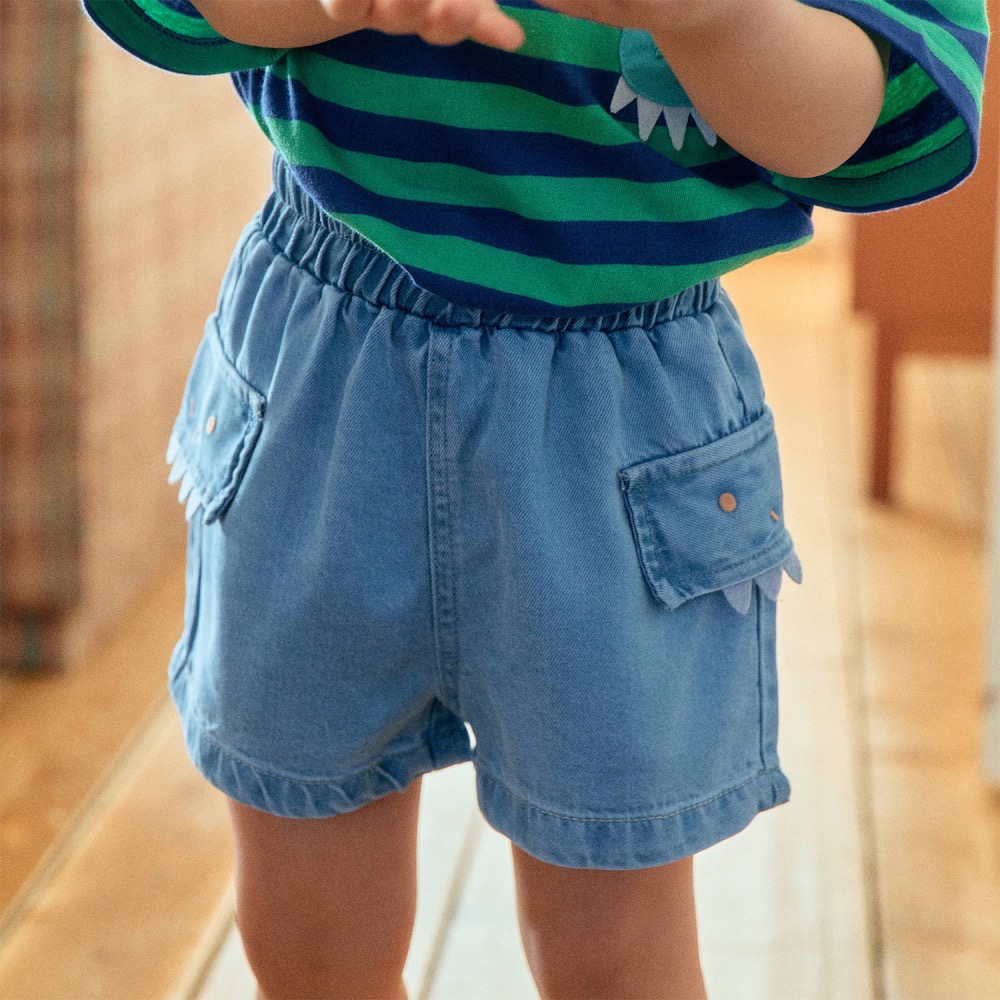 1st blue 夏季側邊設計牛仔短褲-細節圖4