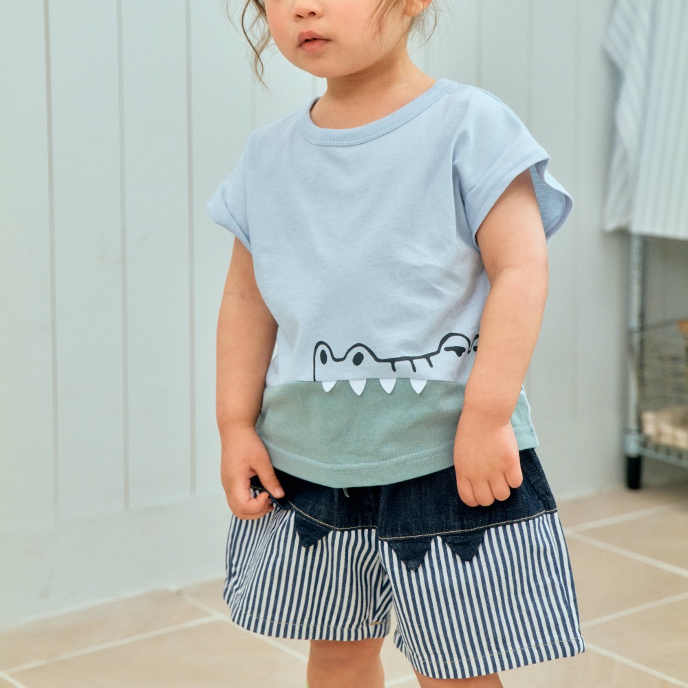 1st blue夏季鱷魚圖案設計短褲-細節圖4