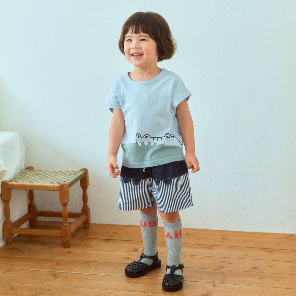 1st blue夏季鱷魚圖案設計短褲-細節圖5