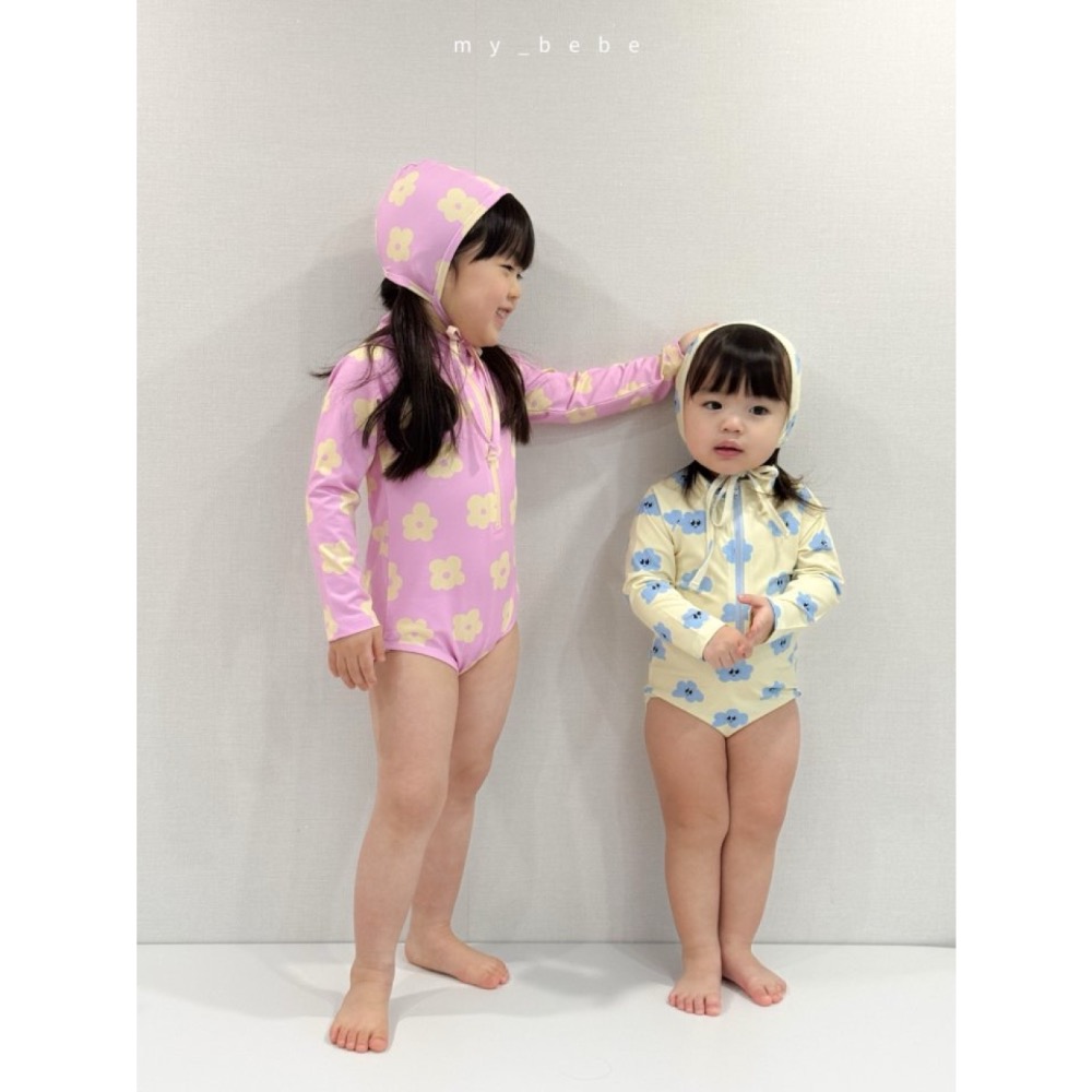 My Bebe 夏季防寒長袖花朵泳衣-細節圖3