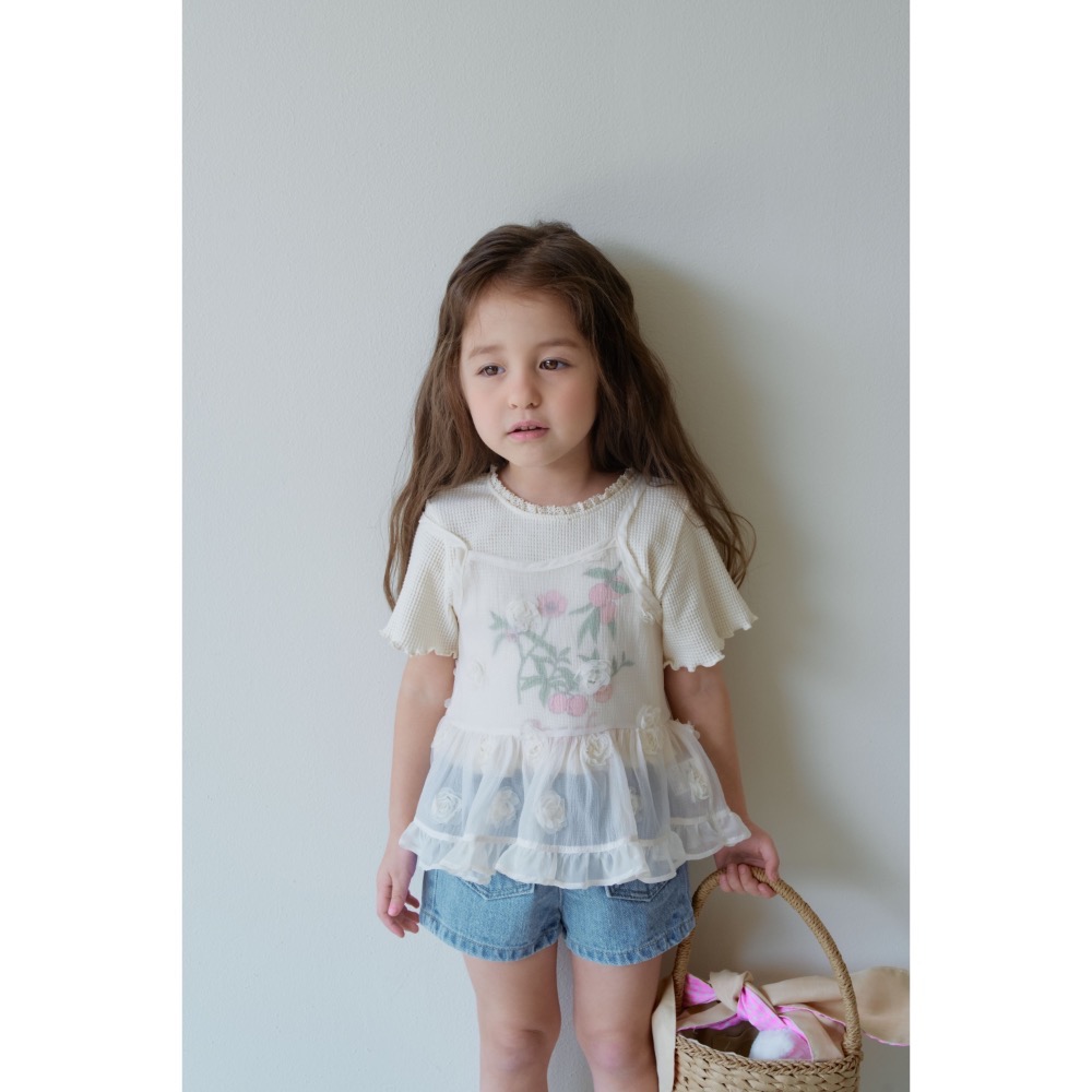 Momo Ann 夏季華夫格花朵上衣-細節圖4