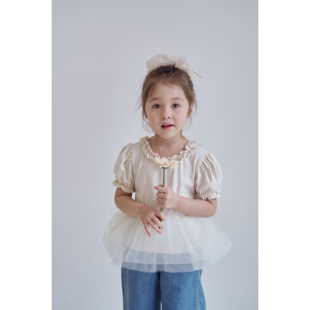 Momo Ann 夏季荷葉領拼接沙上衣-細節圖4