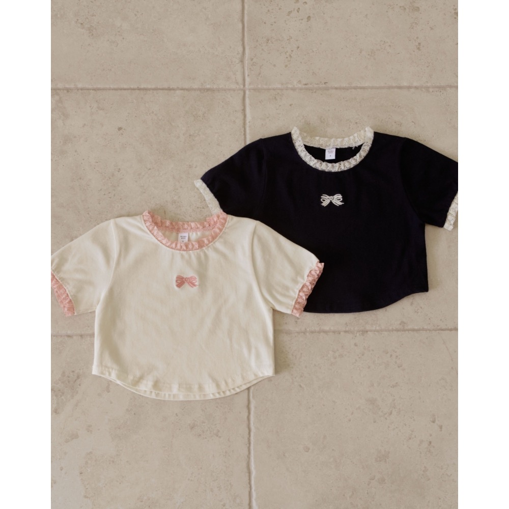 Momo Ann 夏季布蕾絲刺繡蝴蝶結上衣-細節圖7