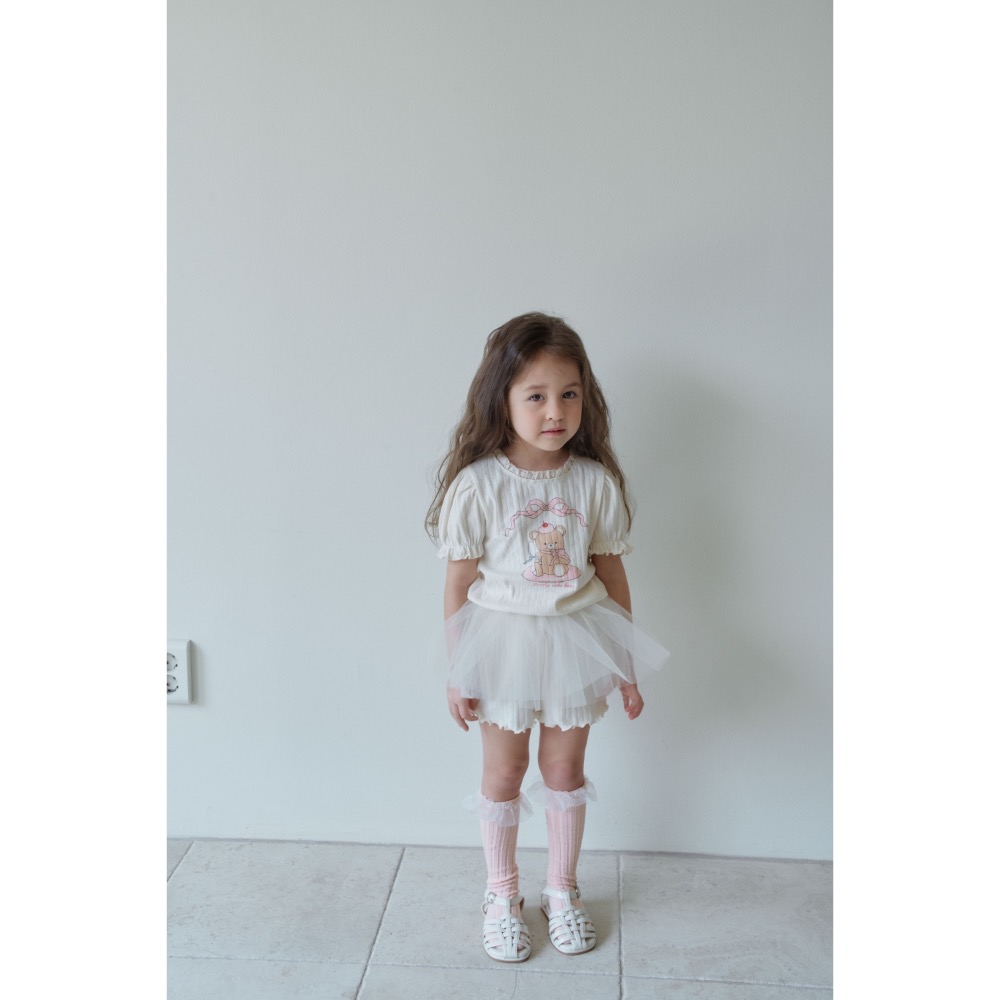 Momo Ann 夏季小熊坑條紋拼接沙套裝-細節圖2