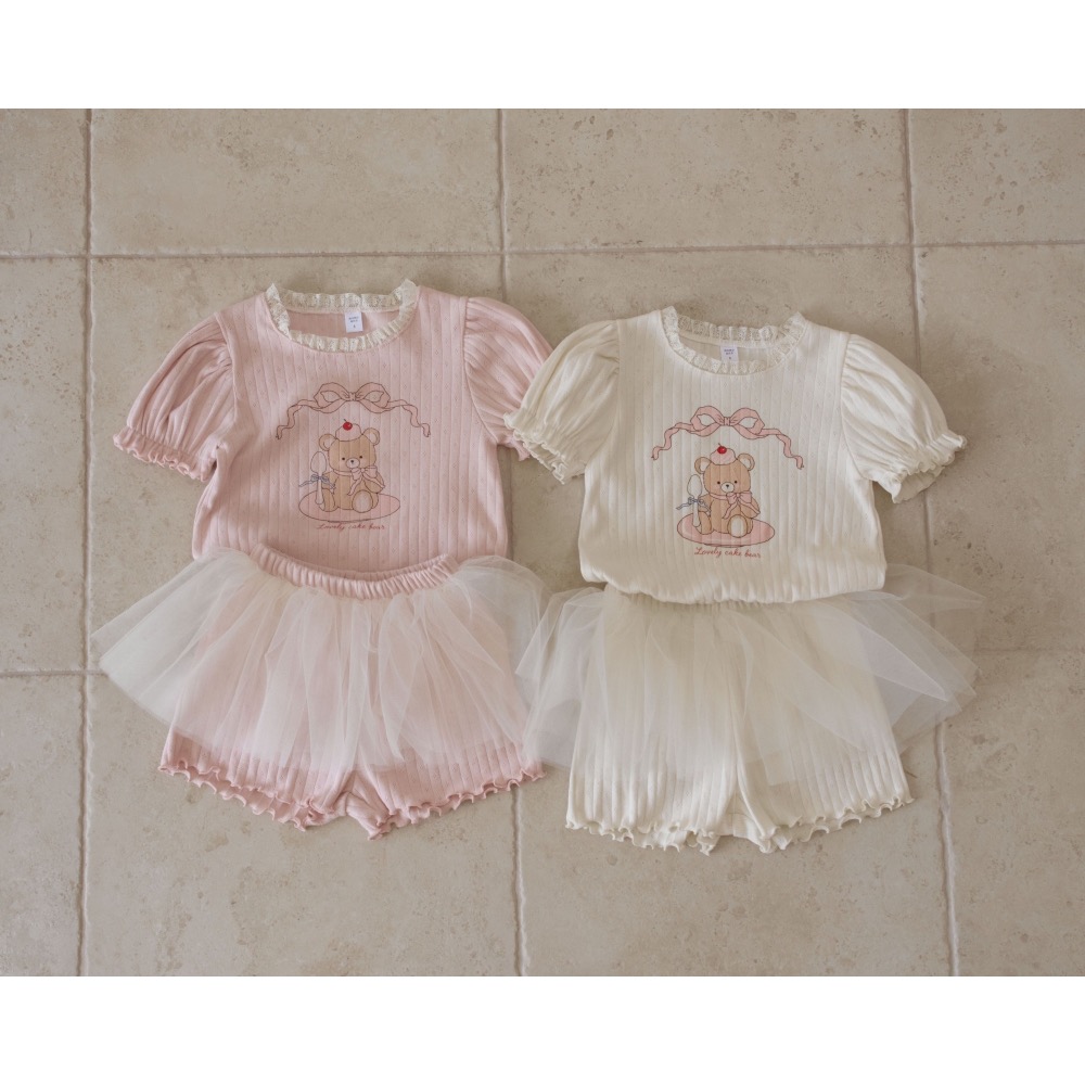 Momo Ann 夏季小熊坑條紋拼接沙套裝-細節圖10