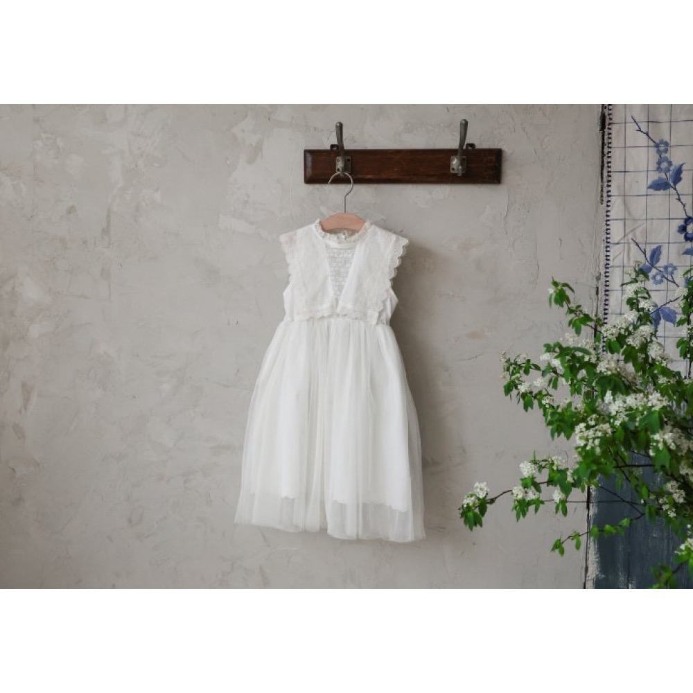 Flo 夏季超仙雕花布蕾絲無袖洋裝-細節圖7