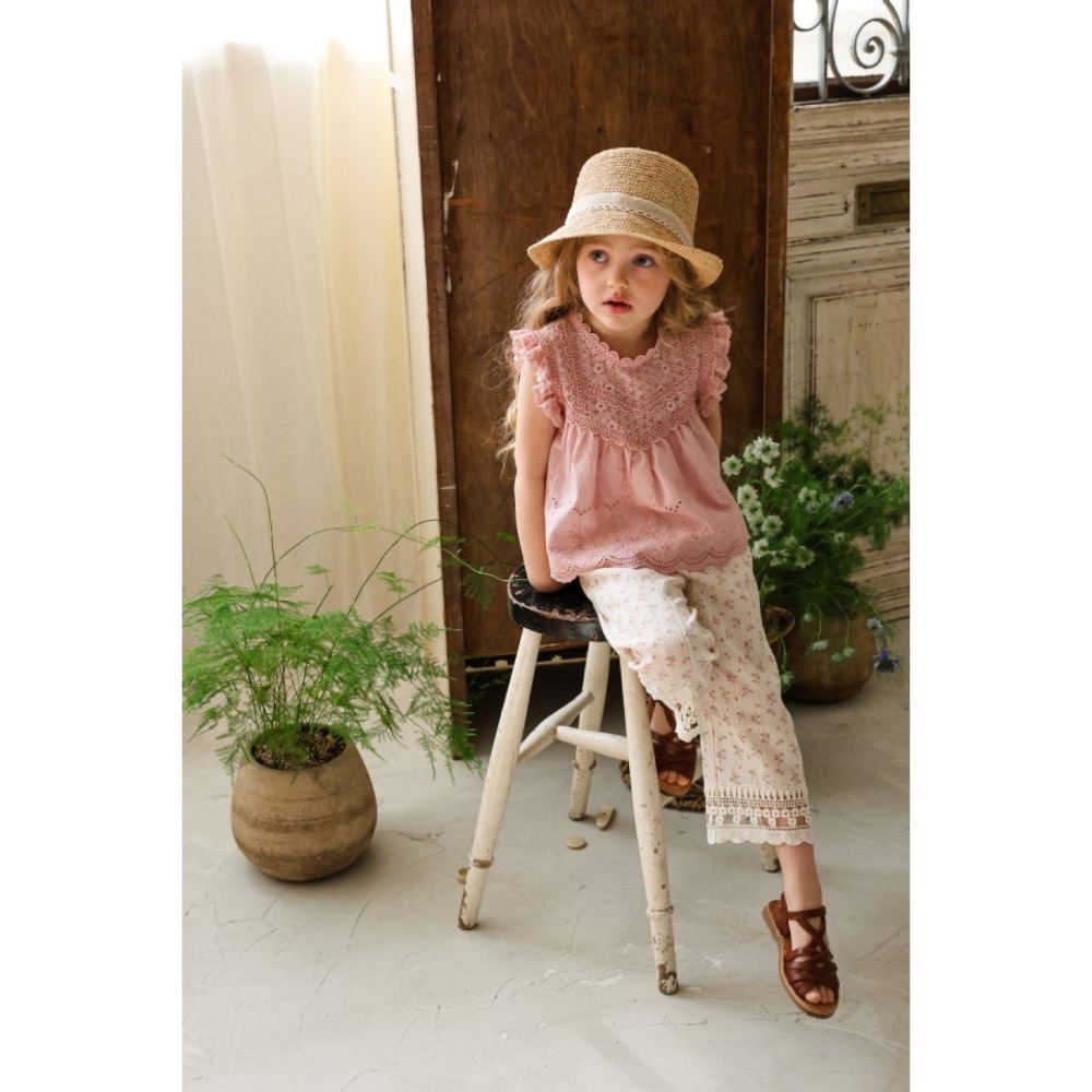 Flo 夏季碎花布蕾絲長褲-細節圖3