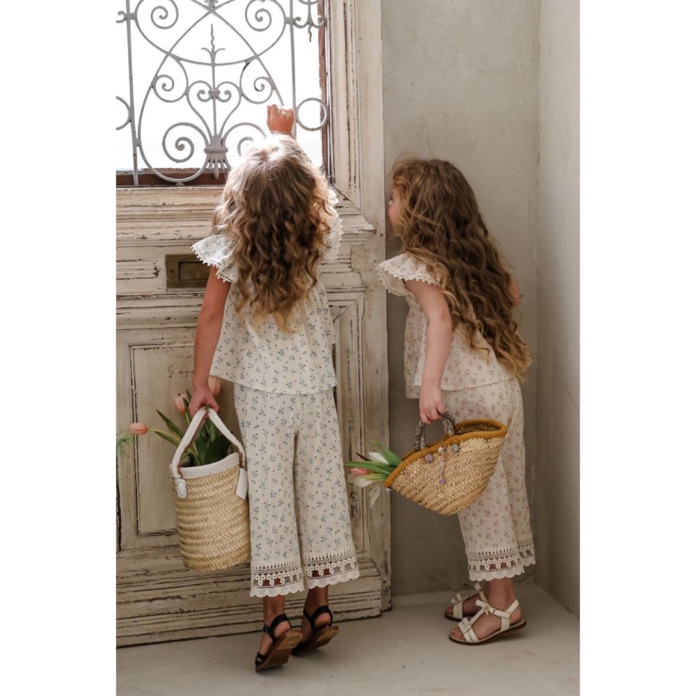 Flo 夏季碎花布蕾絲長褲-細節圖7