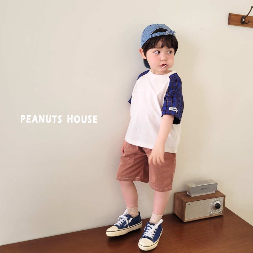 PEANUTS夏季手袖格子拼接T恤-細節圖2