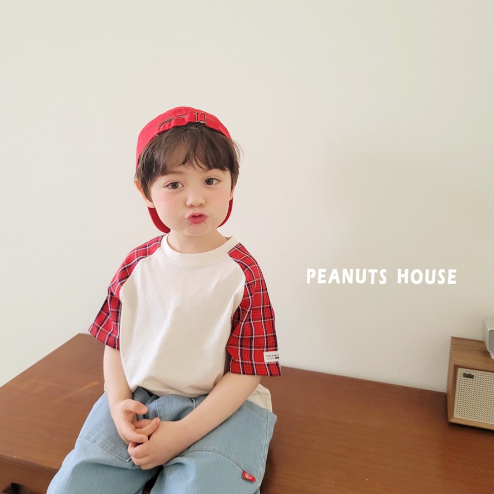 PEANUTS夏季手袖格子拼接T恤-細節圖5