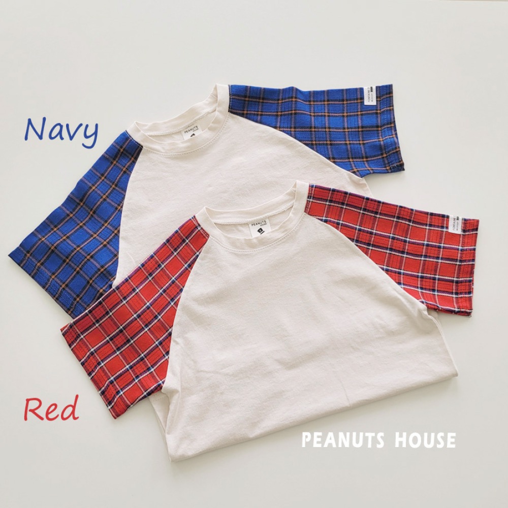 PEANUTS夏季手袖格子拼接T恤-細節圖6