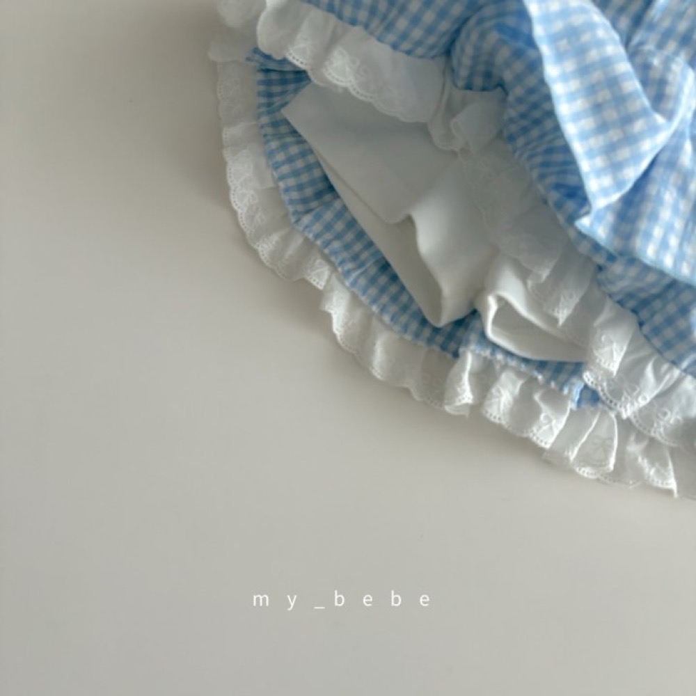My Bebe 夏季布蕾絲拼接格子短裙-細節圖8