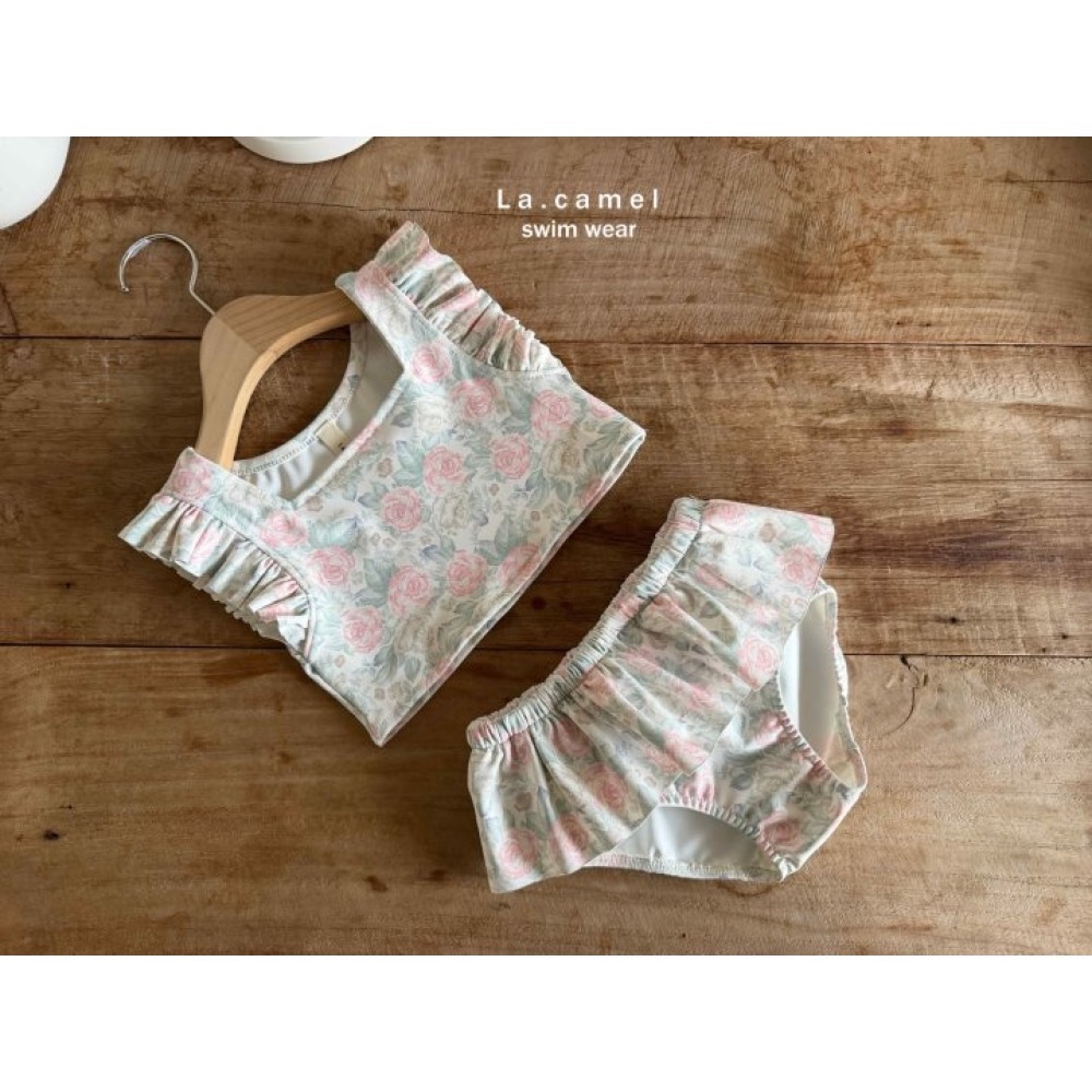 La camel 夏季兩件式玫瑰花泳裝-細節圖2