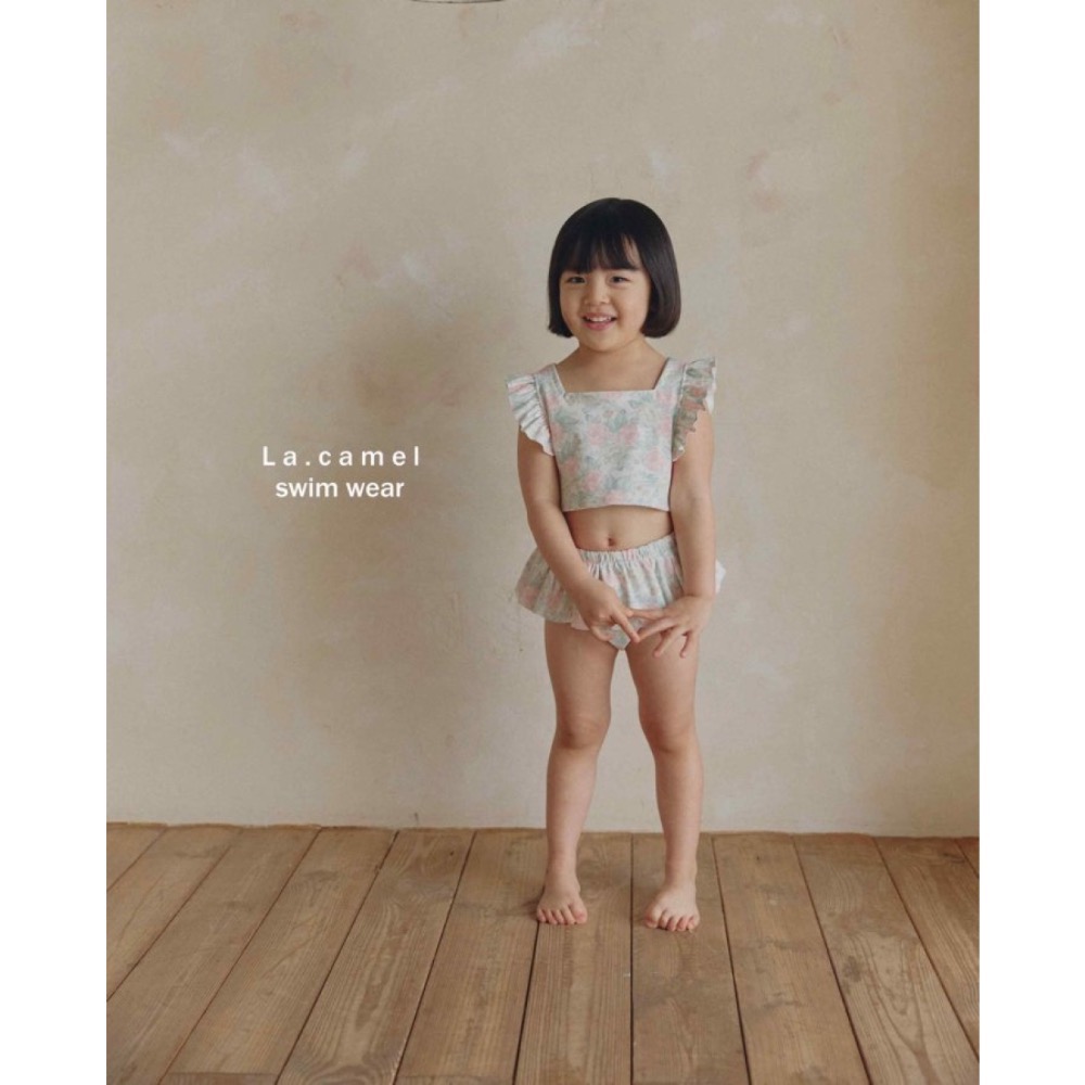 La camel 夏季兩件式玫瑰花泳裝-細節圖3
