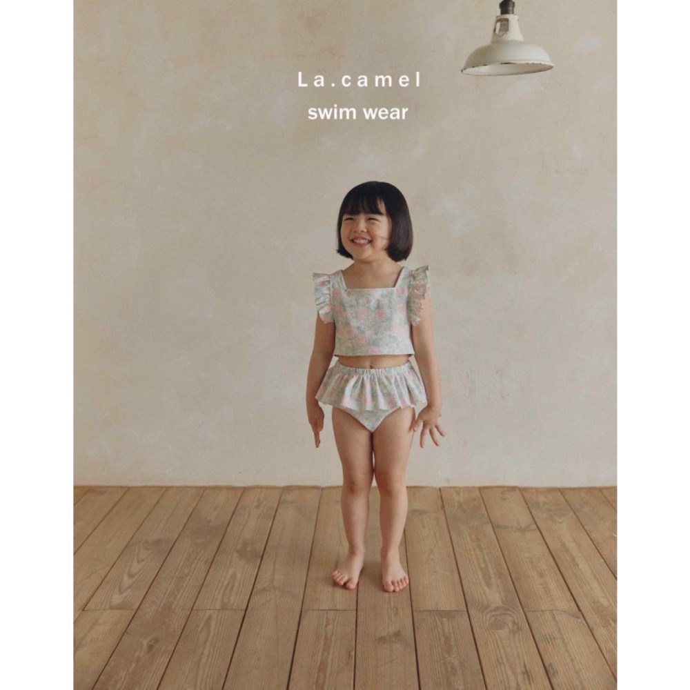 La camel 夏季兩件式玫瑰花泳裝-細節圖4