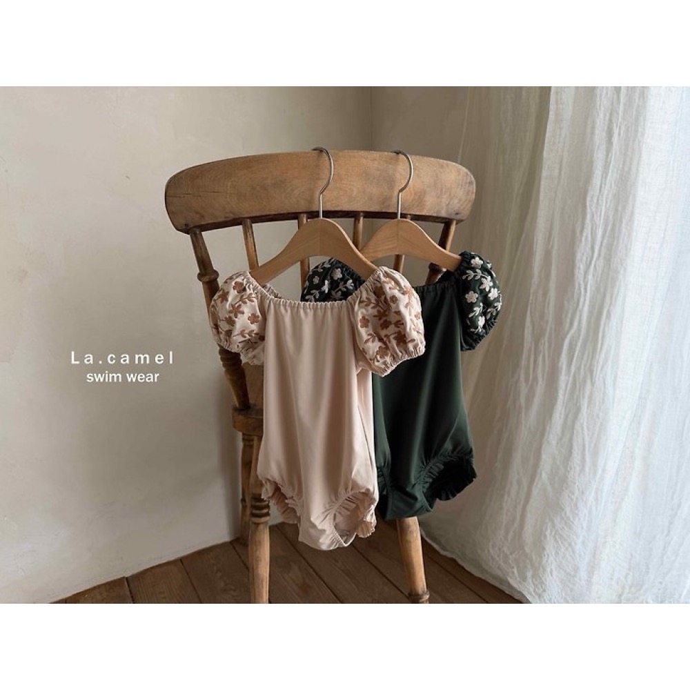 La camel 夏季公主袖花朵泳衣-細節圖4
