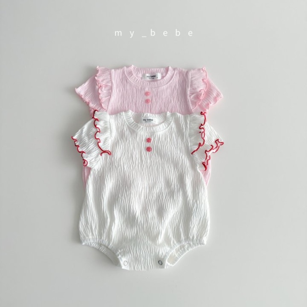 My Bebe 夏季皺皺可愛滾邊包屁衣-細節圖2