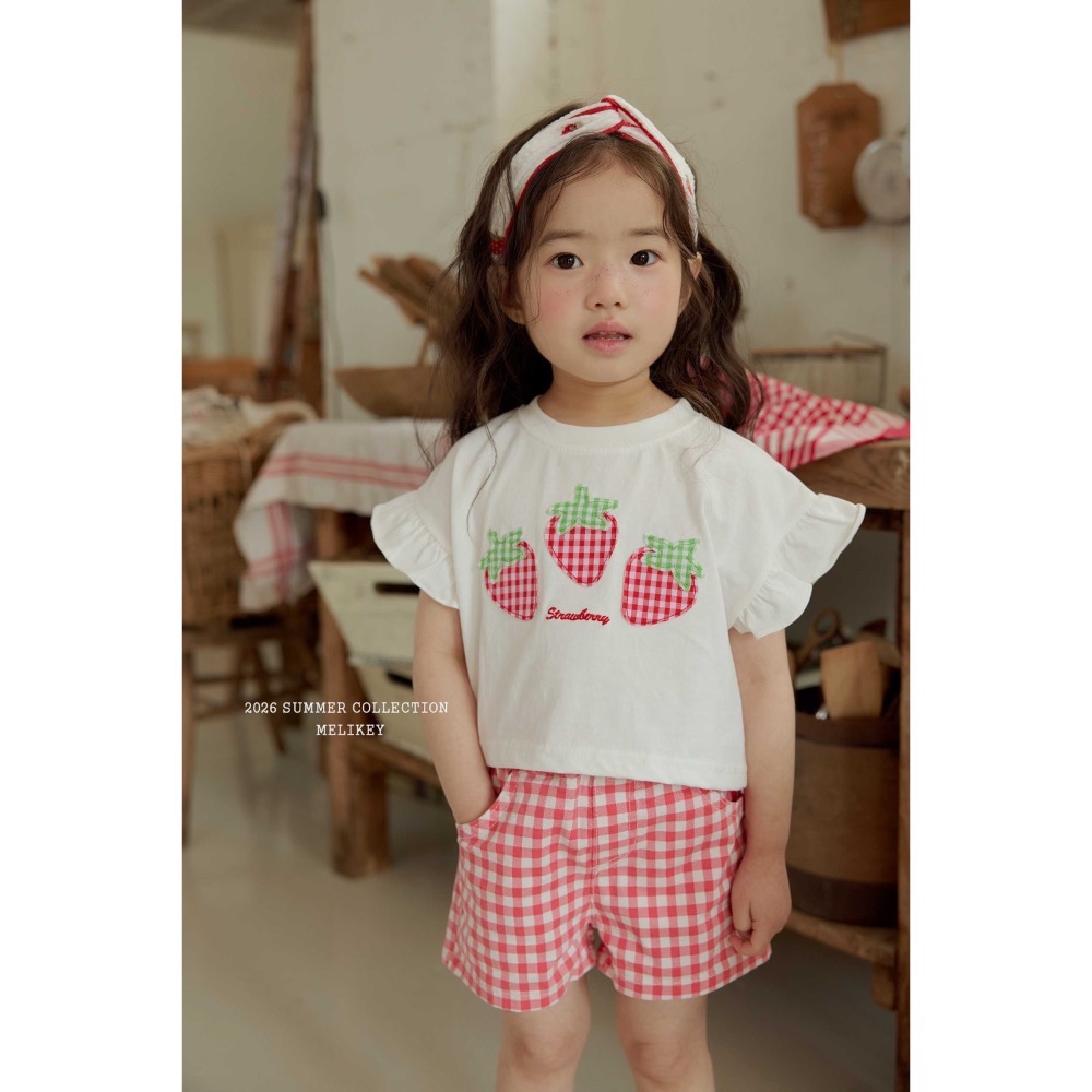 MELIKEY夏季草莓荷葉袖上衣-細節圖2