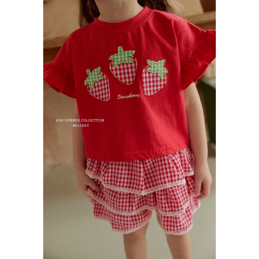 MELIKEY夏季草莓荷葉袖上衣-細節圖3