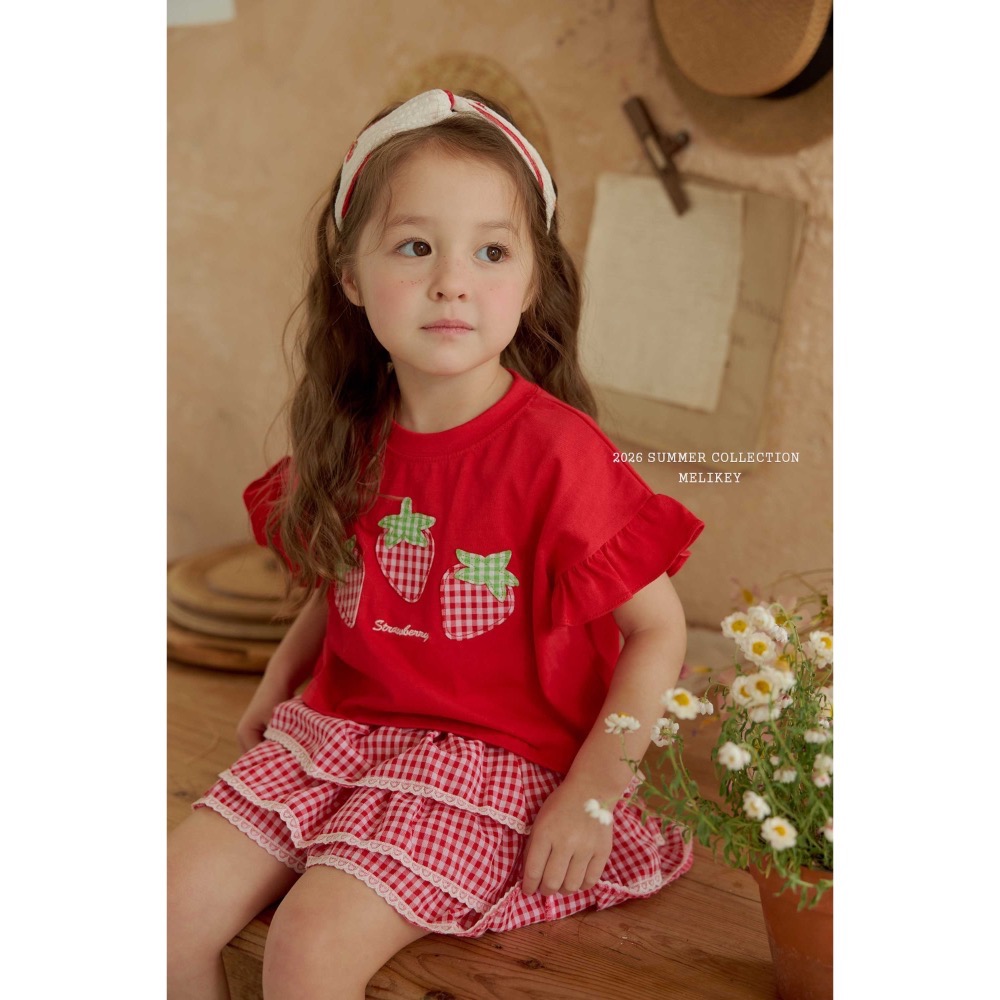 MELIKEY夏季草莓荷葉袖上衣-細節圖4