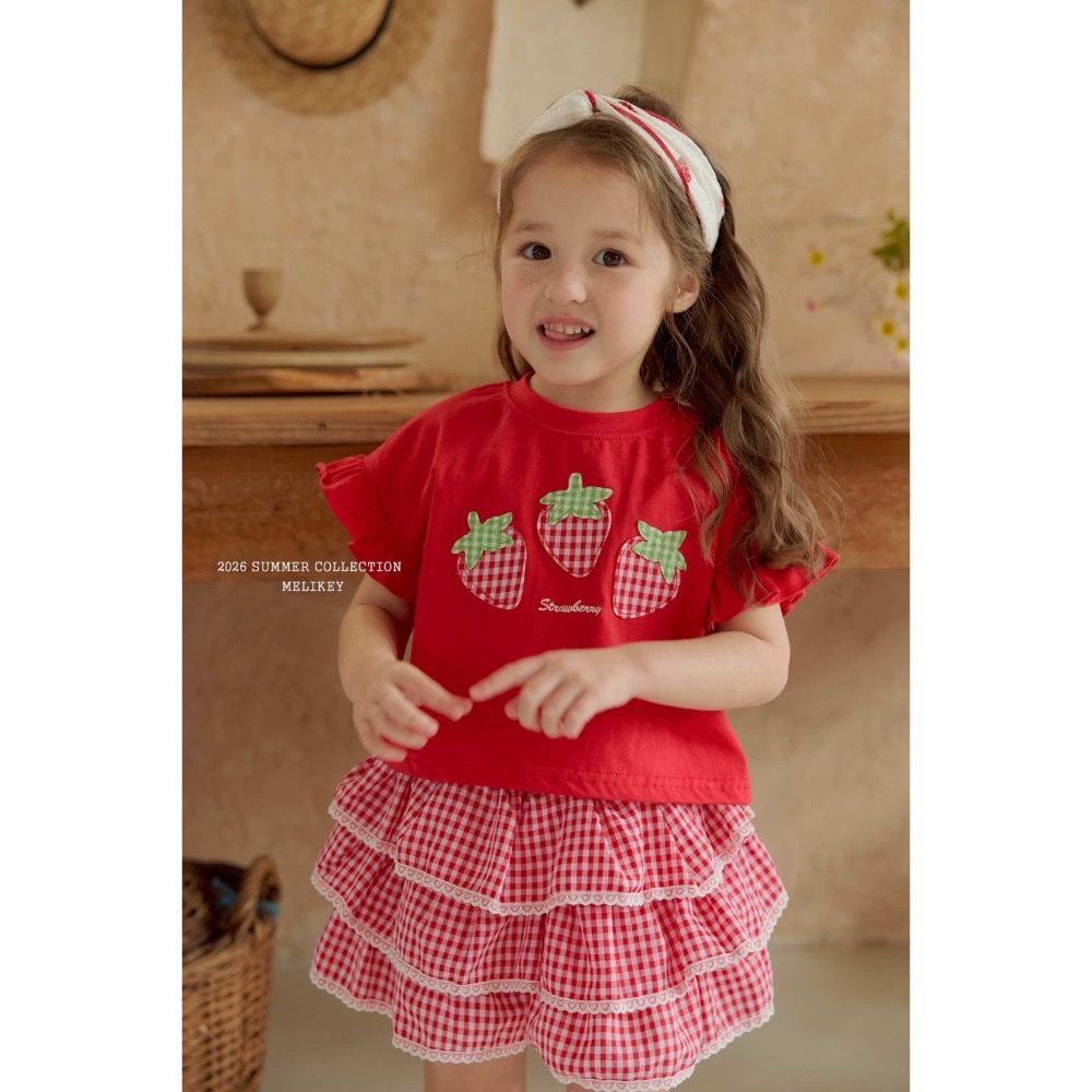 MELIKEY夏季草莓荷葉袖上衣-細節圖5