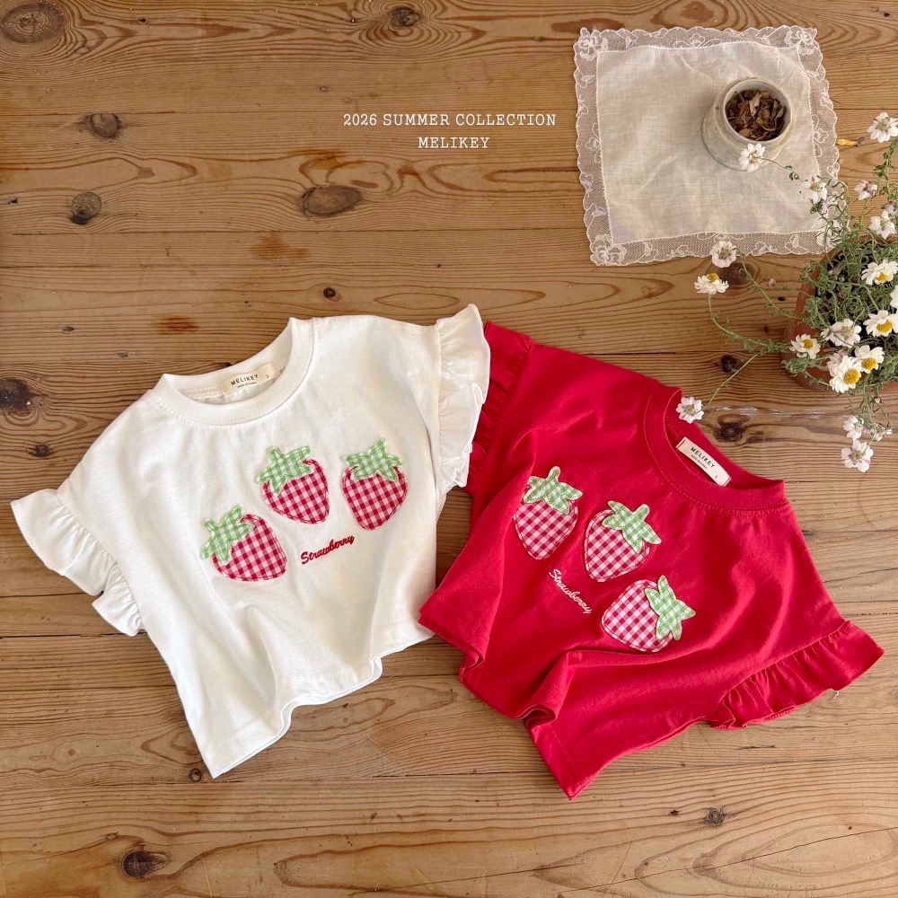 MELIKEY夏季草莓荷葉袖上衣-細節圖10