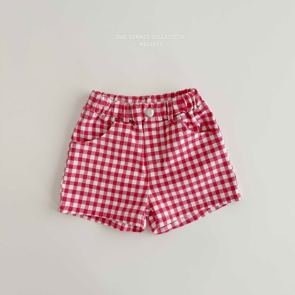 MELIKEY 夏季格子後愛心口袋短褲-細節圖4