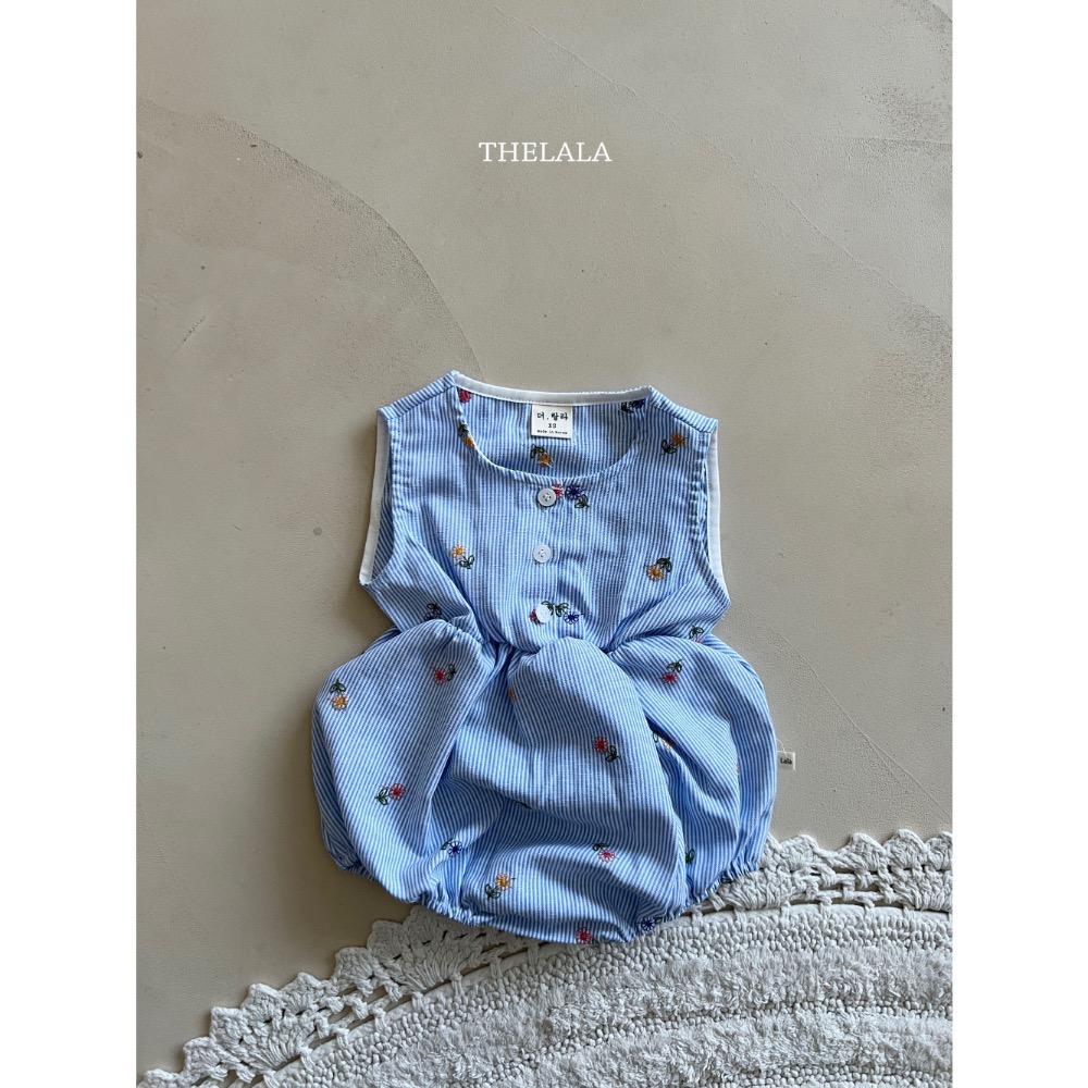 Thelala 夏季無袖刺繡花縮腰洋裝/包屁衣-細節圖2