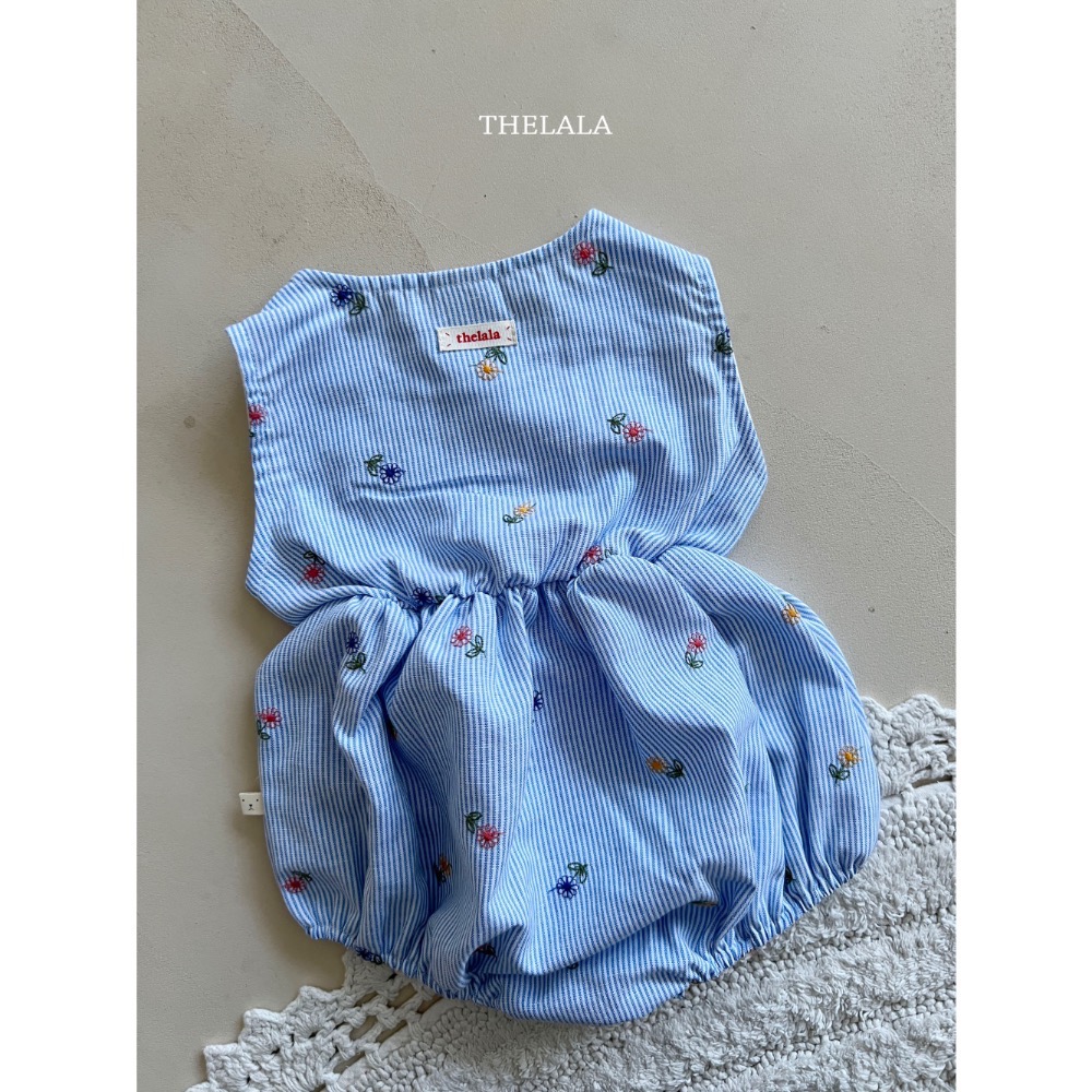 Thelala 夏季無袖刺繡花縮腰洋裝/包屁衣-細節圖3