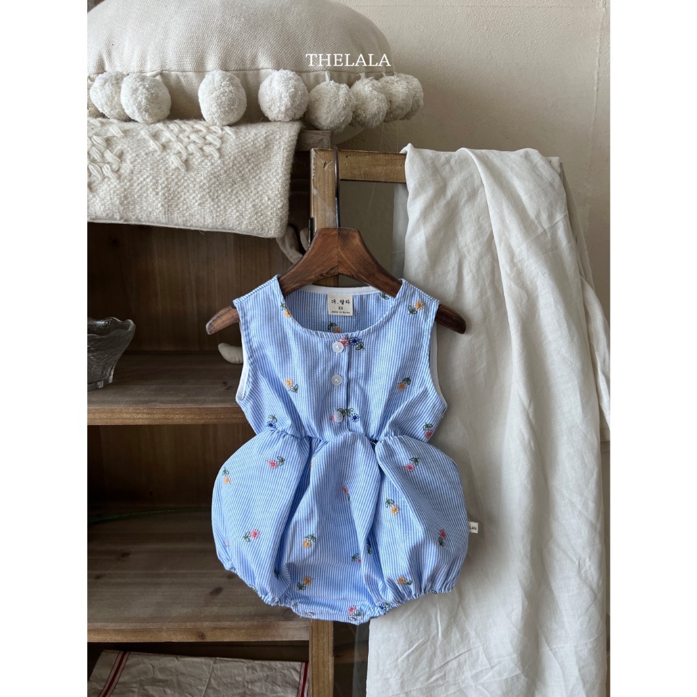 Thelala 夏季無袖刺繡花縮腰洋裝/包屁衣-細節圖4