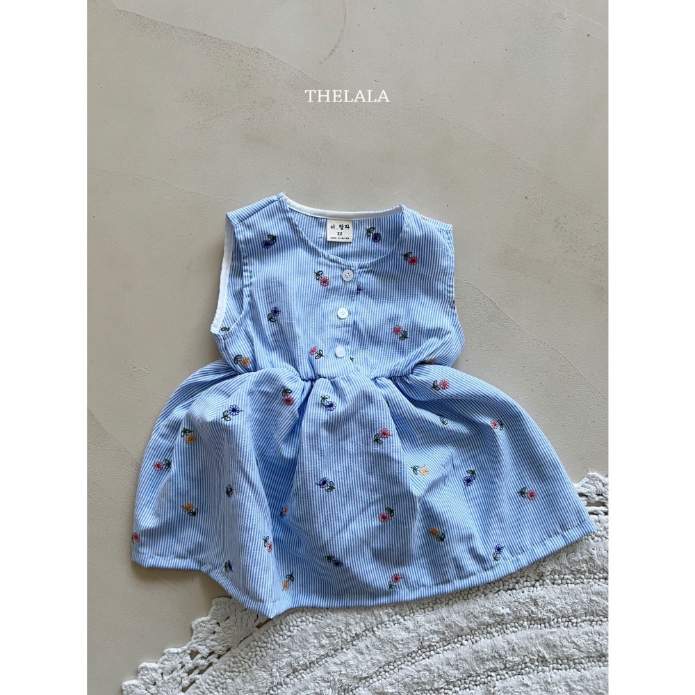 Thelala 夏季無袖刺繡花縮腰洋裝/包屁衣-細節圖5