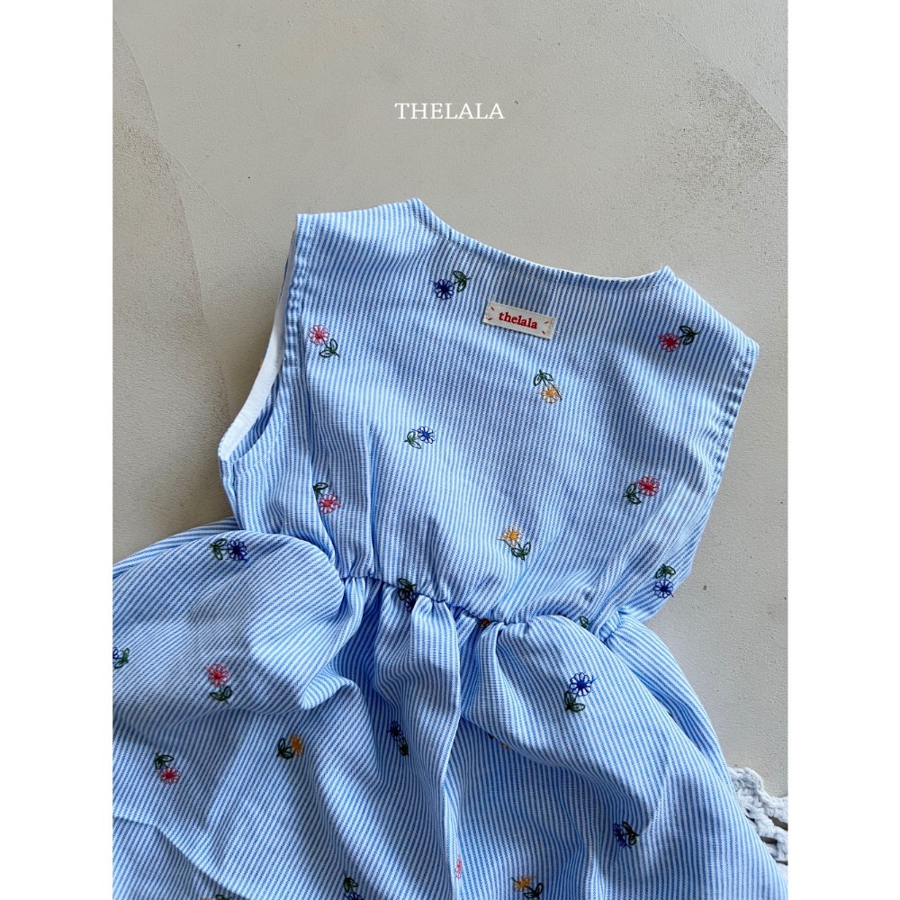 Thelala 夏季無袖刺繡花縮腰洋裝/包屁衣-細節圖6