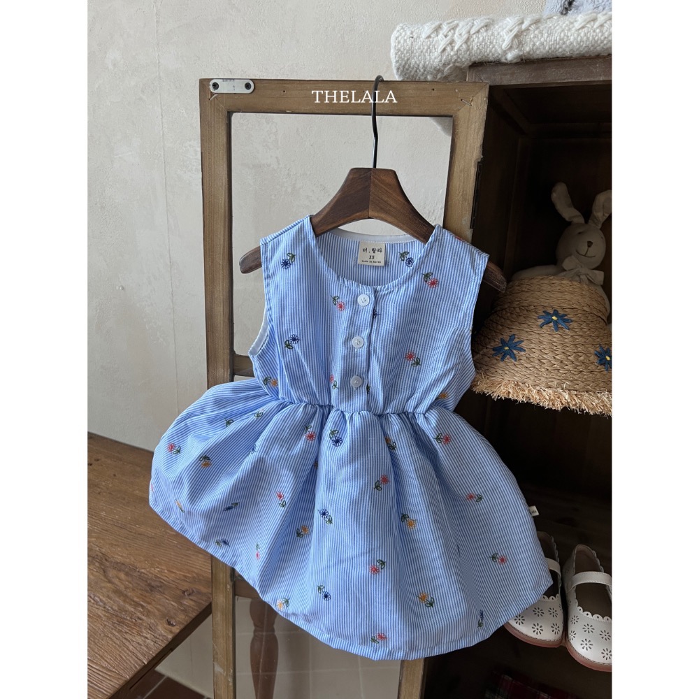 Thelala 夏季無袖刺繡花縮腰洋裝/包屁衣-細節圖8