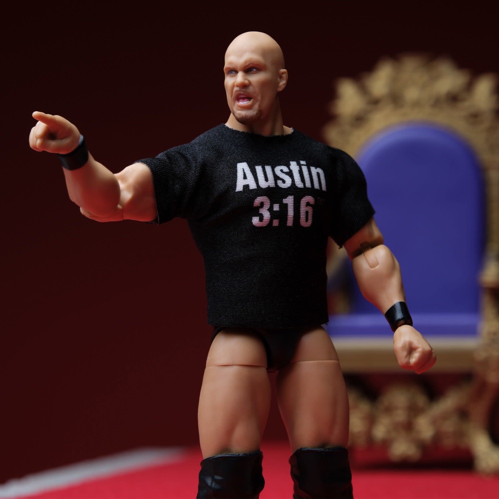 極稀有限定品 現貨 WWE 豪華精英組 摔角人偶 ＂Stone Cold＂ Steve Austin 冷石 可動公仔-細節圖4