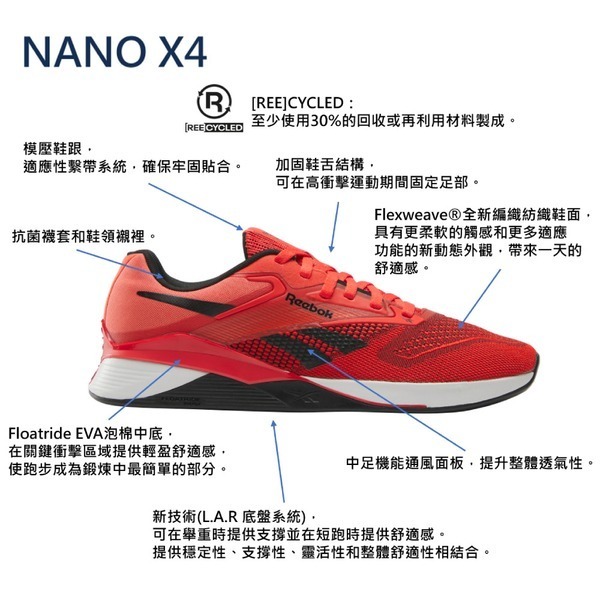 Reebok 訓練鞋 男鞋 女鞋 健身 重訓 NANO X4【運動世界】100074181/684/100204675/-細節圖7
