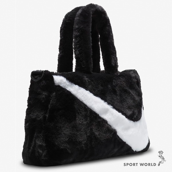 【現貨下殺】Nike 斜背包 手提包 毛絨 托特包 黑白【運動世界】FB3050-010-細節圖3