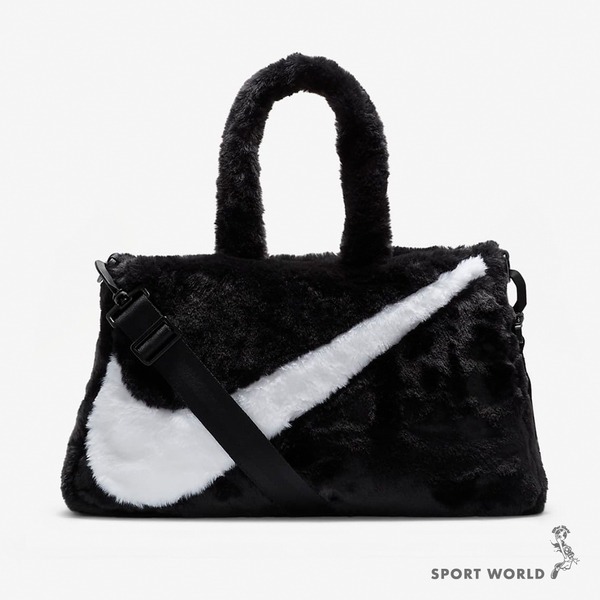 【現貨下殺】Nike 斜背包 手提包 毛絨 托特包 黑白【運動世界】FB3050-010-細節圖4